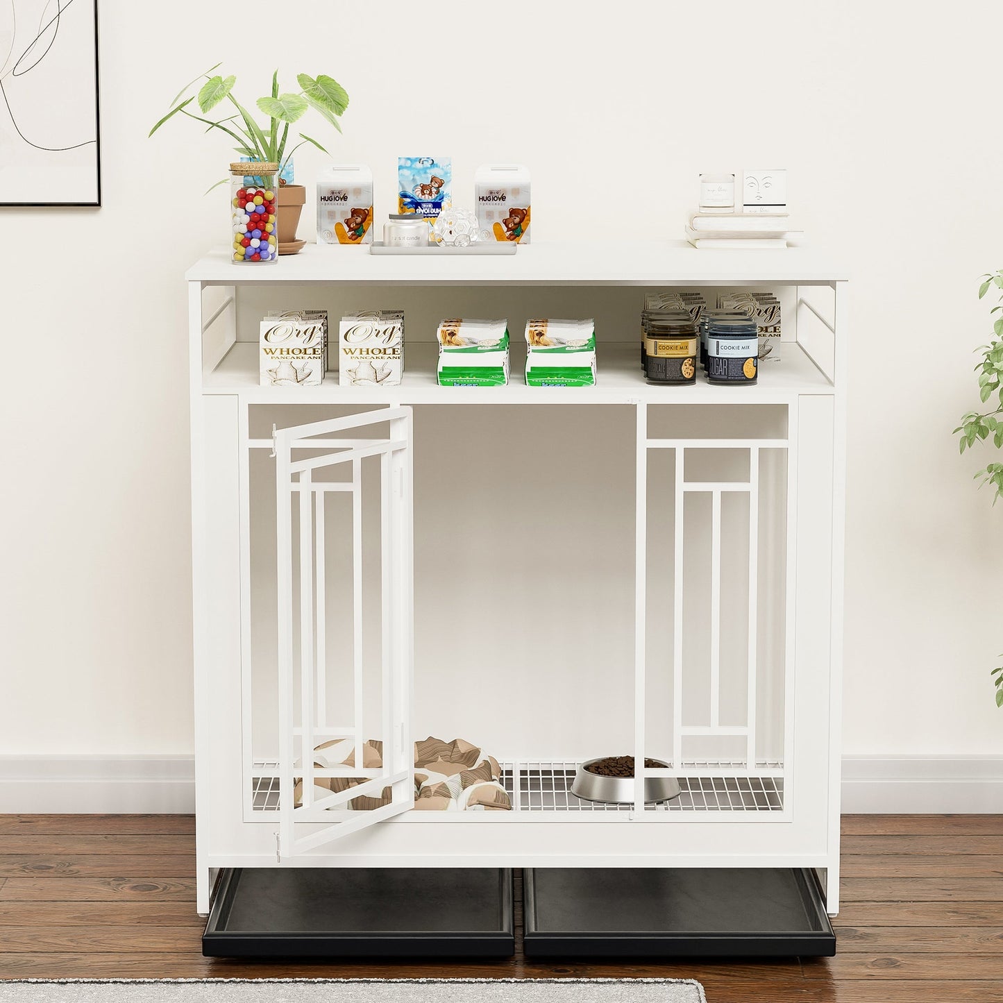 43.3 Inch Wooden Dog Crate Furniture with Divider and Storage