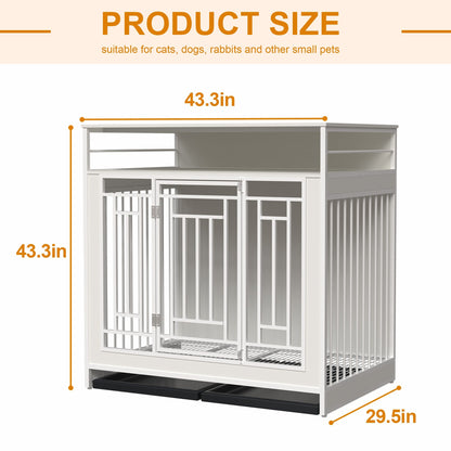 43.3 Inch Wooden Dog Crate Furniture with Divider and Storage