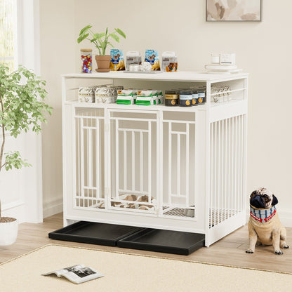 43.3 Inch Wooden Dog Crate Furniture with Divider and Storage