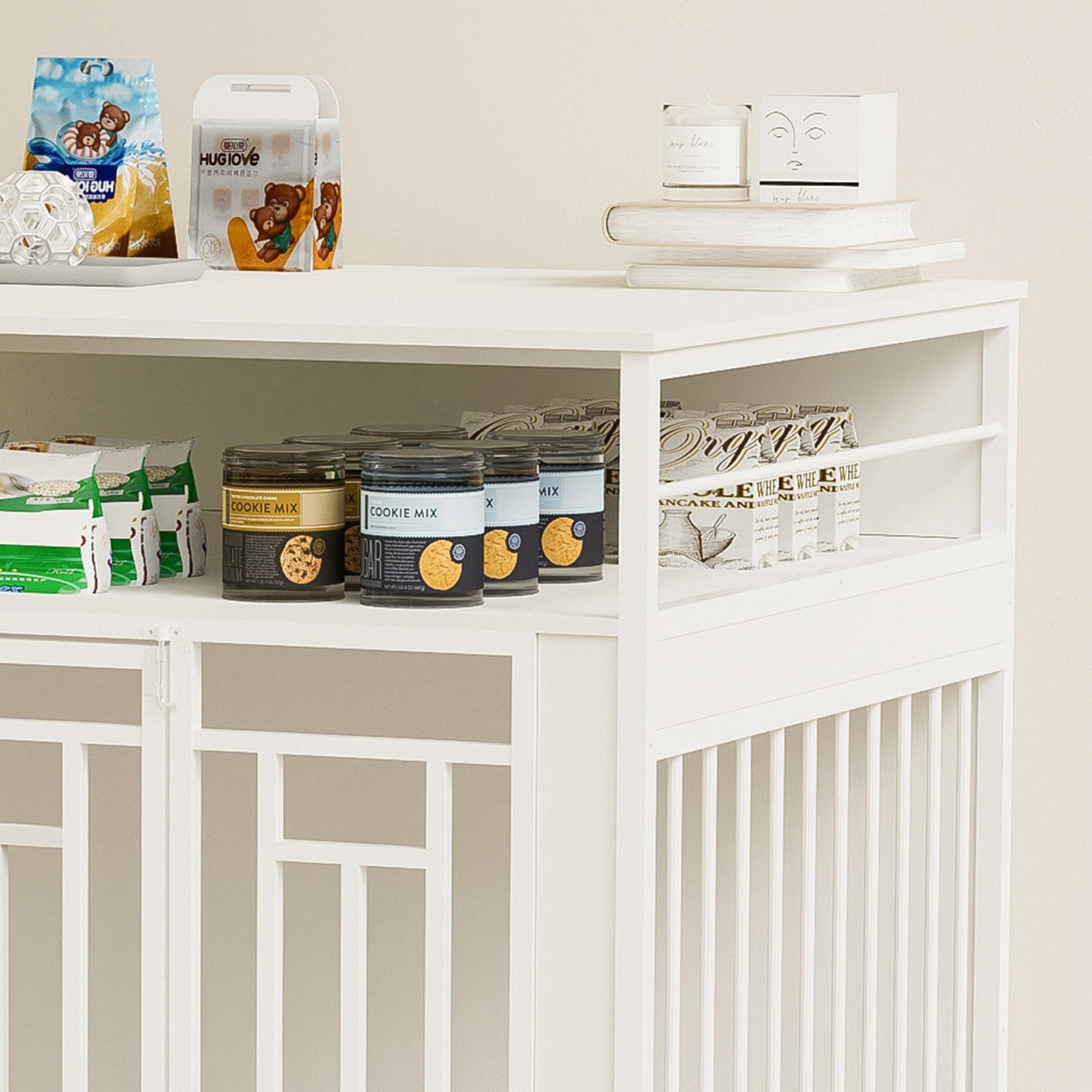 43.3 Inch Wooden Dog Crate Furniture with Divider and Storage