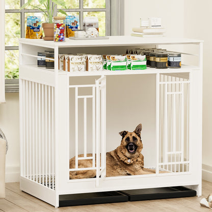 43.3 Inch Wooden Dog Crate Furniture with Divider and Storage
