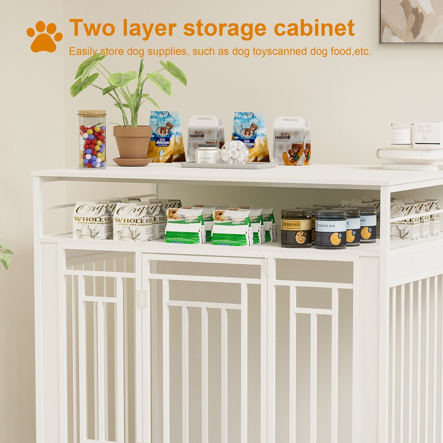 43.3 Inch Wooden Dog Crate Furniture with Divider and Storage