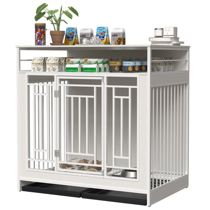 43.3 Inch Wooden Dog Crate Furniture with Divider and Storage