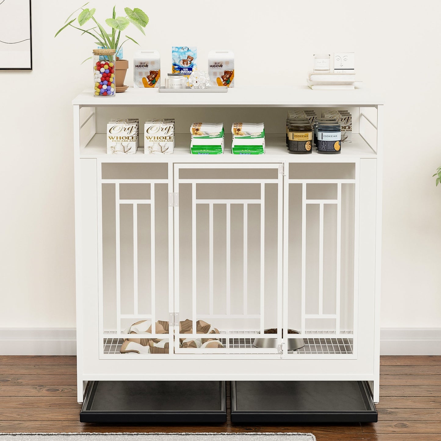 43.3 Inch Wooden Dog Crate Furniture with Divider and Storage