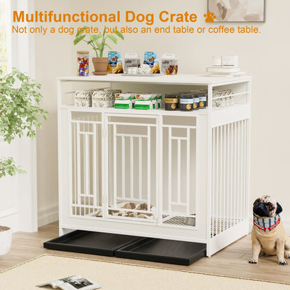43.3 Inch Wooden Dog Crate Furniture with Divider and Storage